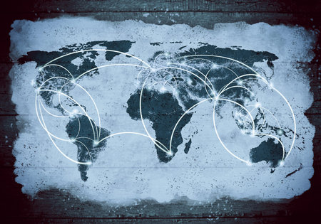 Conceptual background image of world map and connection lines