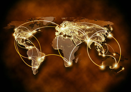 Conceptual background image of world map and connection lines