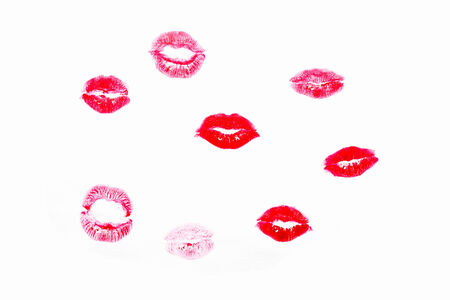 Woman s lipstick mark of kiss on white backgroundの写真素材