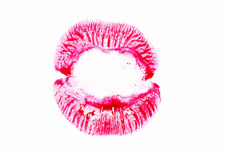 Woman s lipstick mark of kiss on white backgroundの写真素材