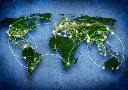 Conceptual background image of world map and connection lines