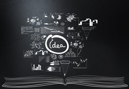 business sketches on black wall