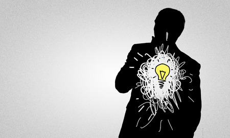 Black drawn silhouette of man on white backdropの写真素材