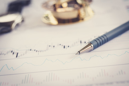 Collage dedicated to business issues. Pen and securitiesの写真素材