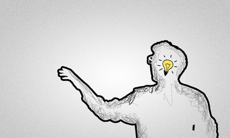 Black drawn silhouette of man on white backdropの写真素材