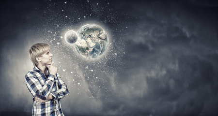 Young handsome man in casual thinking over something. Elements of this image are furnished by NASA