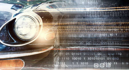 Night blurred city lights of streets and moving carsの写真素材