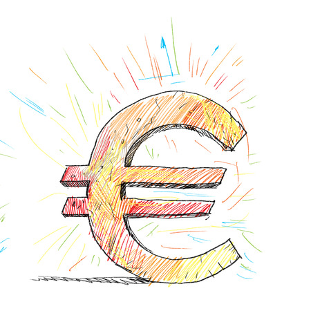 Background image with drawn euro symbol isolated on whiteの写真素材