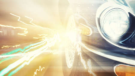 Night blurred city lights of streets and moving carsの写真素材