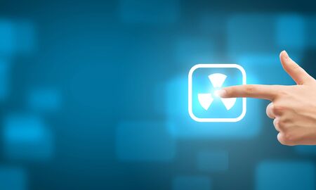 Close u of human hand pushing application iconの写真素材