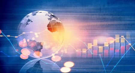 Background digital image with Earth planet and graphsの写真素材