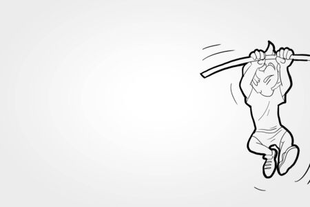 Funny caricature of man jumping with poleの写真素材