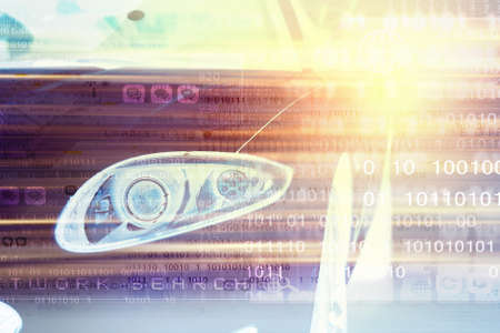 Night blurred city lights of streets and moving carsの写真素材