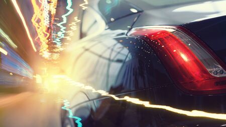 Night blurred city lights of streets and moving carsの写真素材