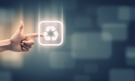 Close u of human hand pushing application iconの写真素材