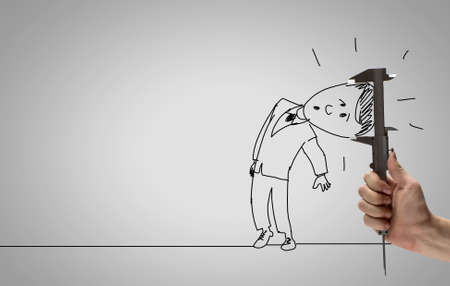 Hand draw pencil caricature of funny businessmanの写真素材