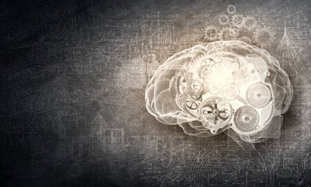 Model of human brain and cogwheel mechanismの写真素材