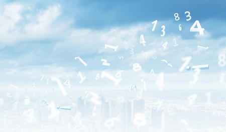 Urban scene with buildings and skyscrapers in sunlightの写真素材