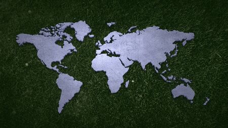 Conceptual image with world map on concrete wallの写真素材