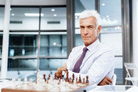 Businessman in office playing chess