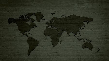 Conceptual image with world map on concrete wallの写真素材
