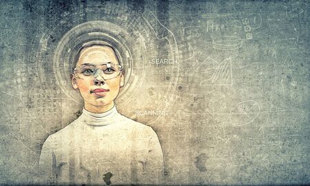 Portrait of young thoughtful woman in grunge styleの写真素材