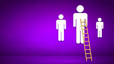 Conceptual image with ladder leading to people figuresの写真素材