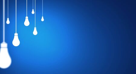 Conceptual image with light bulbs hanging from aboveの写真素材