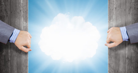 Close up of hand moving a part stone wallの写真素材