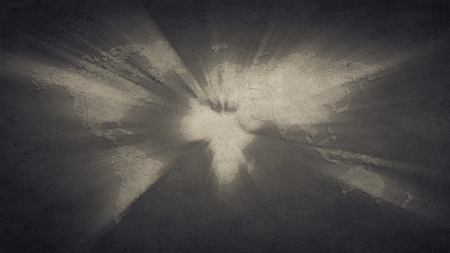 Conceptual image with world map on concrete wallの写真素材