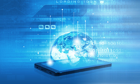 Modern communication technology concept with mobile phone on high tech background Modern communication technology concept with mobile phone on high tech background
