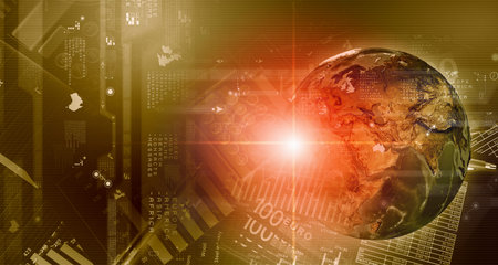 Abstract image planet earth on background of business devices. Elements of this image are furnished...