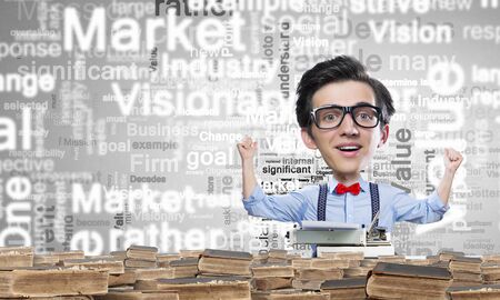 Young funny man in glasses with big headの写真素材