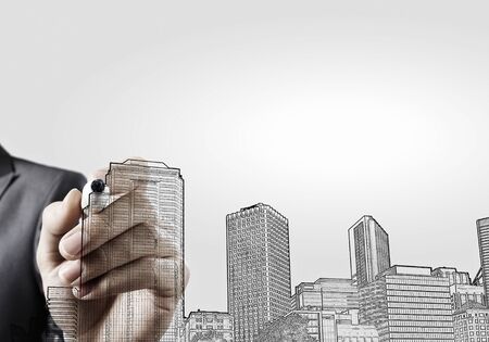 Hand drawing with marker sketches of construction projectの写真素材