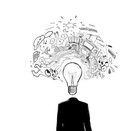 Idea concept with businessman and light bulb instead of his headの写真素材