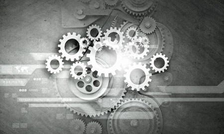 Cogwheels and gears mechanism on digital business background