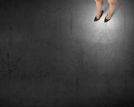 Top view of businesswoman legs in elegant shoesの写真素材