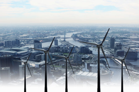 Some windmills standing in desert. Power and energy concept