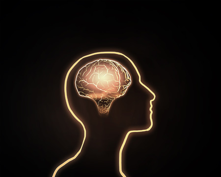 Human silhoutte and brain in his headの写真素材