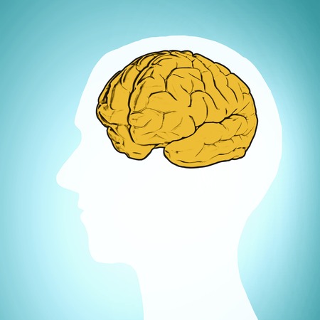 Silhouette of a man's head and brain illustrationの写真素材