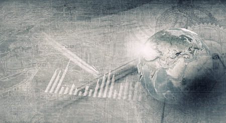 Abstract image planet earth on background of business devices. Elements of this image are furnished by NASAの写真素材