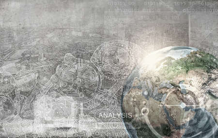 Earth planet on technology background.の写真素材