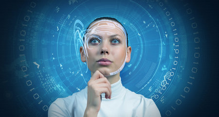 Picture of futuristic woman working with virtual technology