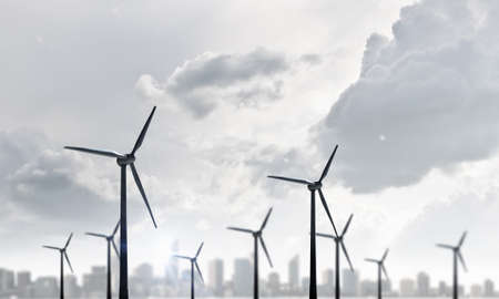 Some windmills standing in desert. Power and energy conceptの写真素材