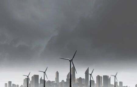 Some windmills standing in desert. Power and energy conceptの写真素材