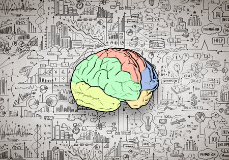 Sketch of human brain and business ideas and strategy on white backgroundの写真素材