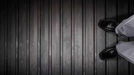 Top view of businessman legs choosing his wayの写真素材