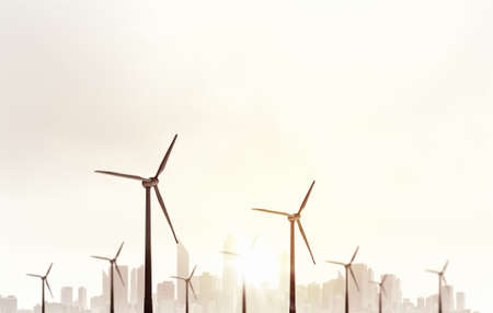 Some windmills standing in desert. Power and energy conceptの写真素材