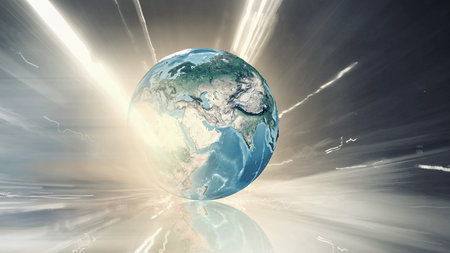 Conceptual image of modern business and technology with Earth planet. Elements of this image are furnished by NASAの写真素材