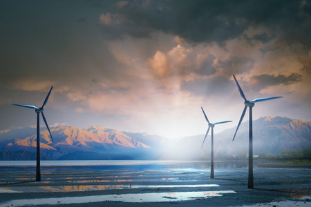 Some windmills standing in desert. Power and energy concept